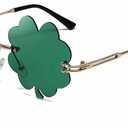 Green Shamrock Sunglasses, St. Patrick's Day Novelty Costume Eyewear, Gold Metal Temples