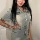 Ryehack Women's Summer Casual Denim Dress Bodycon Short Sleeve Bodycon 1/2 Button Sexy Mini Casual Jean Dress (Medium, Blue)