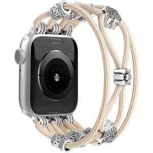 Newlibery Beaded Bracelet Compatible with Apple Watch Band 41mm 38mm 44mm 42mm 45mm 46mm 49mm Women Boho Braided Solo Loop Nylon Stretchy Dressy Strap for iWatch Serie11/10/9/8/7/6/5/4 SE 3/2/1 Ultra
