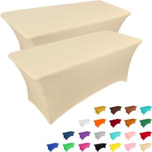 IVAPUPU 2 Pack 6FT Table Cloth for Rectangular Fitted Events Stretch Champagne Table Covers Washable Spandex Tablecloth Protector for Party, Wedding, Cocktail, Banquet, Festival (6 Ft - 2 Pcs)