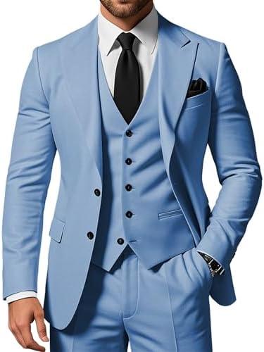 SPTALLFITJSV Men's 3 Piece Suits Slim Fit Peak Lapel 2 Button Blazer Jacket Vest Pants Set Wedding Business Prom Party Suit Large