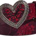 BEAUDRM Women's Retro Vintage Metal Buckle Belt Faux Leather Western Cowgirl Waist Belts (Burgundy)