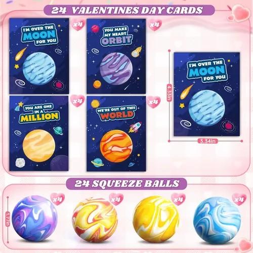 Valentines Cards With Stretchy Fidget Balls Set 24 Pack