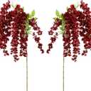 2 Pcs 45'' Artificial Wisteria Flowers Branches Burgundy Fake Wisteria Floral Hanging Plant Decoration for Wedding Flower Wall Backdrop Party Floor Vase Balcony