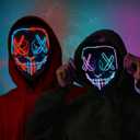 Halloween LED Mask, 2 Pack Purge Masks Light Up, Glowing Scary Halloween Mask with 3 Lighting Modes for Men Women Adult Couples on Halloween Cosplay Costume Party