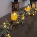 Artgar Olive Garland with Lights Battery Operated with Timer 6FT Vine Lights Prelit Garland Artificial Green Garland for Mantle Fireplace Garland for Table Spring Holiday Christmas Wedding Decoration