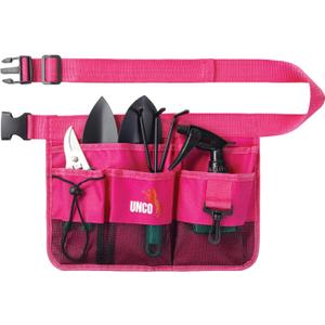 UNCO- Adjustable Gardening Belt, Pink, 7 Pockets, Wear, Cut and Water Resistant, Garden Tool Belt Pouch, Waist Apron with Pockets