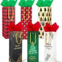 EQOREIIN 6 Pack Christmas Wine Gift Bags with Tissue Paper, Holiday Wine Bottles Wrap Bags with Handles for Party Favor Decoration, Winter Weddings, Liquor Lovers and Drinkers Gift Presents