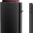 Mens Wallet Card Holder - Smart Wallet for Men, Pop Up Card Case, Top Grain Leather, RFID Blocking, Slim, Minimalist, Ultra-Thin, Front Pocket, 12 Card Capacity | ID Window | Cash Slot (Carbon Fiber)