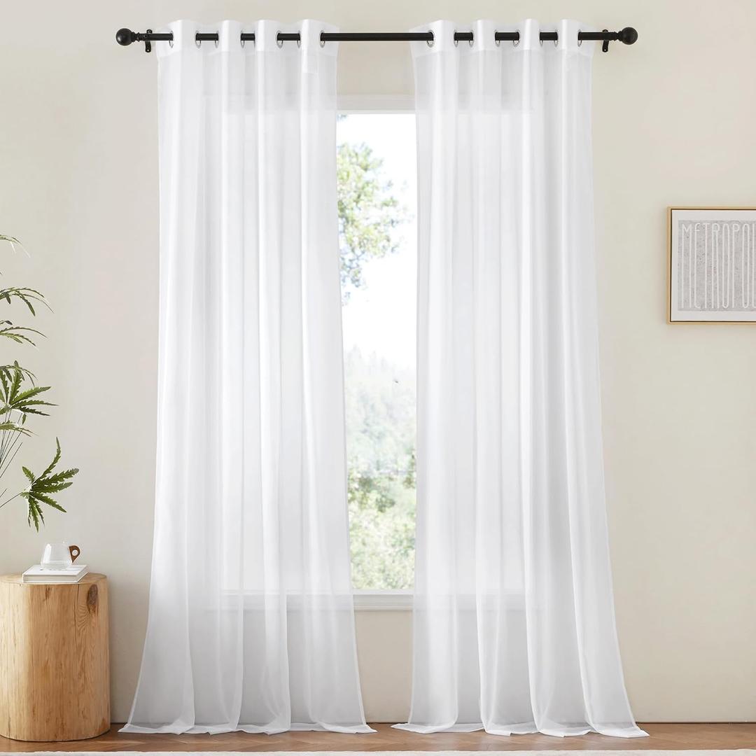 NICETOWN White Sheer Curtains & Drapes 96 inches Long for Living Room - Grommet Top Solid Lightweight & Airy Gauzy Window Treatments with Light Filtering for Bedroom, 2 Panels, W54 x L96