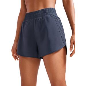 CRZ YOGA Dolphin Athletic Shorts for Women 3" - High Waisted Quick Dry for Running Workout Gym Track with Zip Pocket (X-Small, Navy)