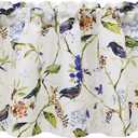 VOGOL Blue Valance Curtains for Living Room, Linen Textured Bird and Flower Print Window Treatment Rod Pocket Window Valances for Bathroom, 52 x 14, One Piece