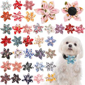 36 Pieces Dog Flower Collars, 8.5 cm/3.3 Inch Adjustable Pet Bow Tie Collar, Multi-color Pet Flower Collar Dog Charms, Floral Accessory for Small Medium Large Cat Puppy Pets