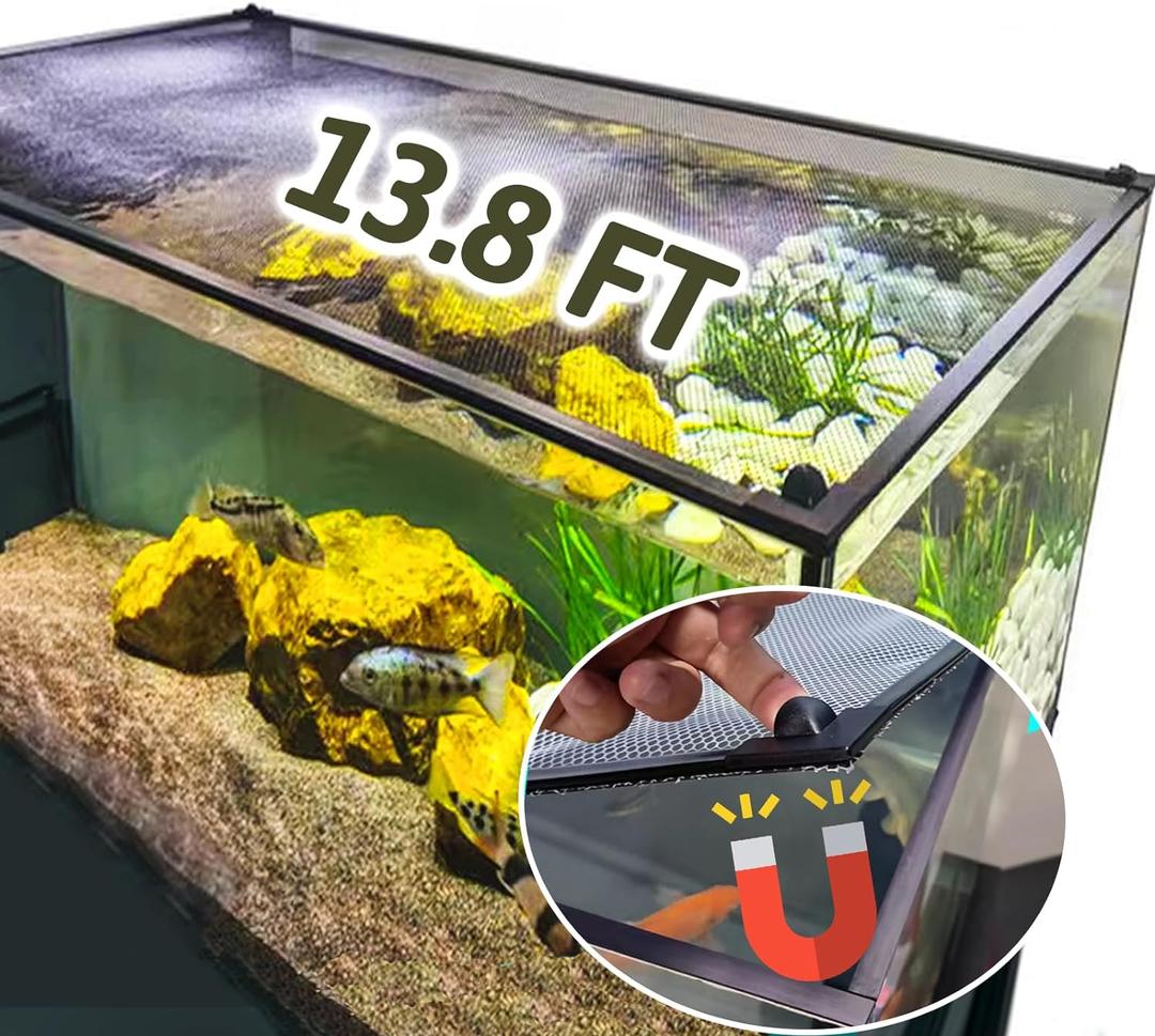 7.5 FT DIY Magnetic Fish Aquarium Anti-Jumping Net Cover, Mesh Screen Netting for Top Cover, Lid Prevents Reptiles From Jumping Out