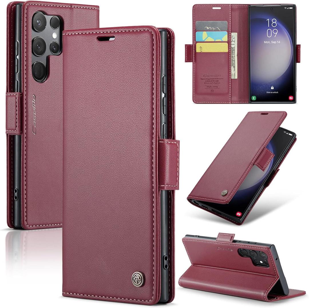 SINIANL Samsung Galaxy S23 Ultra Wallet Case with RFID Blocking, Samsung S23 Ultra Case Wallet for Women Men Card Holder Magnetic Clasp Kickstand Leather Book Folio Case for Galaxy S23 Ultra Red