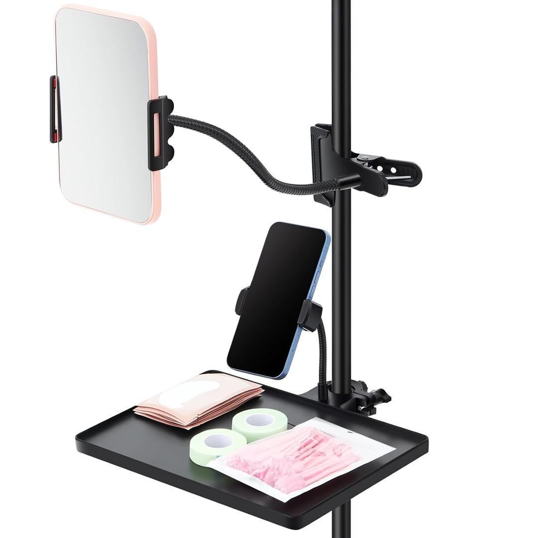 Saillong Adjustable Lash Tray Holder Set Include 10. 6" x 8" Lash Trays Organizer with Phone Holder for Ring Light Lash Mirror Tablet or Mirror Holder for Salon Home Use Eyelash Extensions Supplies