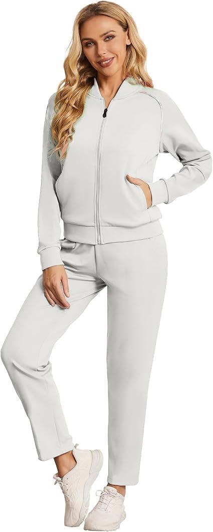 BASICDOT Women's Two Piece Tracksuit Long Sleeve Zip Up Sweatshirt Long Pants Outfits Jogger Sweatsuit Sets,XL