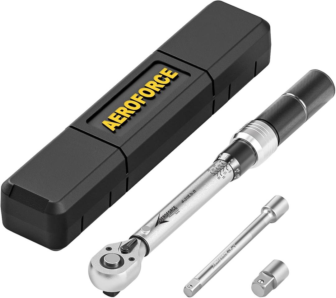 AEROFORCE 1/4-inch Drive Click Torque Wrench set4-20Lb.ft/5.4-27.2Nm) with 4 inch Extension Bar and a 1/4" to 3/8" Adapter,Small Torque Wrench for Bike, Motorcycle and Car Repair