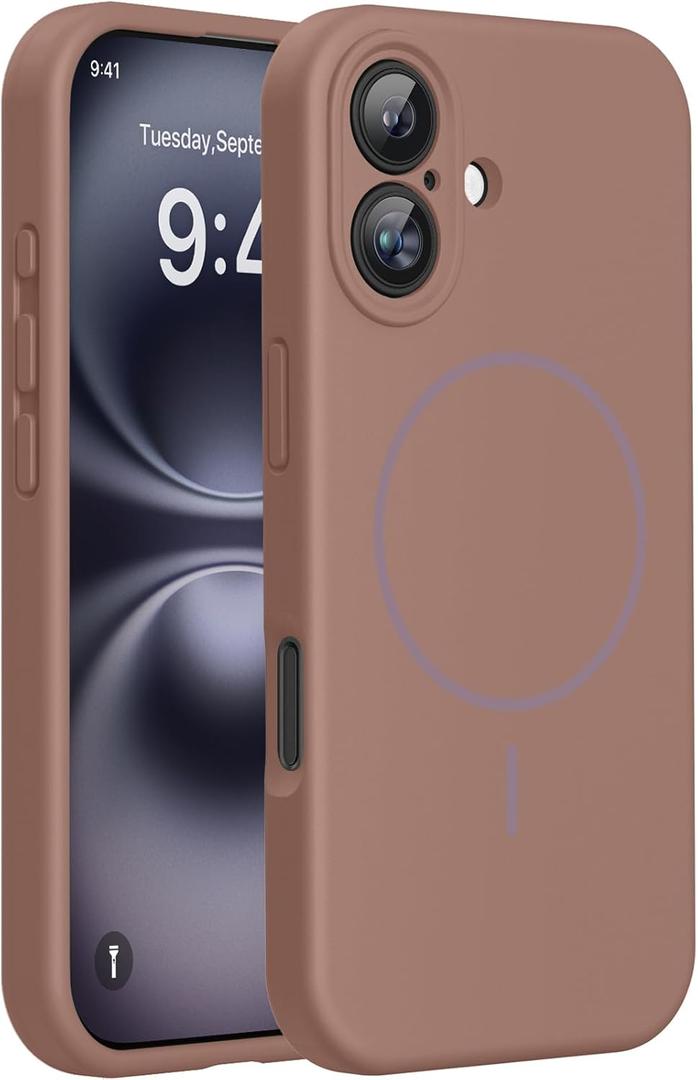 Miracase Compatible with iPhone 16 Case, [Soft Anti-Scratch Microfiber Lining], Compatible with MagSafe, Liquid Silicone Case Shockproof Drop Protection Phone Case for 16,Chocolate