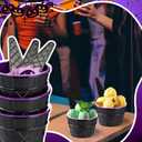 Meanplan 24 Set Halloween Ice Cream Bowls and Spoons 6 oz Witch Plastic Reusable Ice Cream Bowls Black Purple Waffle Cone Shaped Cups for Dessert Sundae Frozen Yogurt Trick or Treat Party Supplies