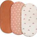 Gllquen Baby Muslin Bassinet Sheets 3 Pack, Breathable Elastic Cozy Fitted Cotton Bassinet Mattress Sheet for Baby Boy Girls, Fit for Hourglass Oval Rectangular Cradle Pad Sheets 33"x17"(Rainbow) (Red)