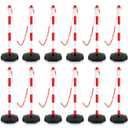 Konohan 12 Sets 34 Inch Parking Cone Delineators Post Traffic Cone Plastic Stanchion Set Stands Parking Barrier with Base 6.6 ft Chain S Hooks Reflective Collar (Red,White)
