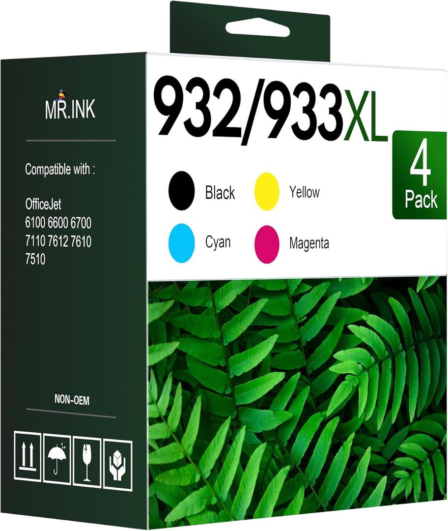 932XL 933XL Ink cartridges Combo Pack Compatible for HP 932XL 933XL 932 and 933 Ink cartridges Work Well for HP OfficeJet 6100 6600 6700 7110 7510 7612 7610 Printers (4 Pack)