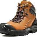 COOLJOB Steel Toe Work Boots for Men, Anti-spark Full Grain Leather Safety Shoes for Industrial Construction Workers, Soft Padded Lining, Non-slip PU Outsole, Impact Resistant Rubber Cap, Brown (13)