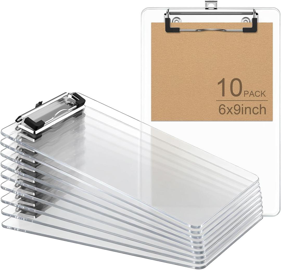 Small Clear Clipboard, 6 x 9 Half-Letter Size for Classroom, Students, Teacher, Nurse, A5 Mini Clip Board with Low Profile Clip, Office & School Supplies(10Pack)