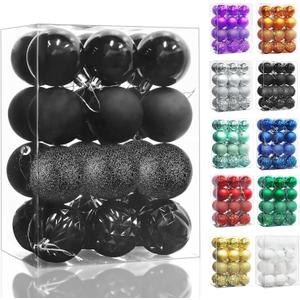 Lulu Home Christmas Ball Ornaments, 24 Ct 2.36" Pre-Strung Hanging Ornament Decorations, Xmas Shatterproof Plastic Balls for Holiday Party Wreath Garlands Trees, Black (2.36", Black)