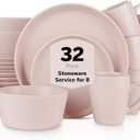 Stone Lain Albie Stoneware 32-Piece Modern Dinnerware Set, Kitchen Plates and Bowls Sets, Dish Set for 8, Pink
