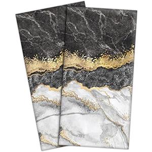 HAISUKA Black Gold Marble Hand Towels - Soft Absorbent Modern Abstract Kitchen Bathroom Decor (Black and Gold)