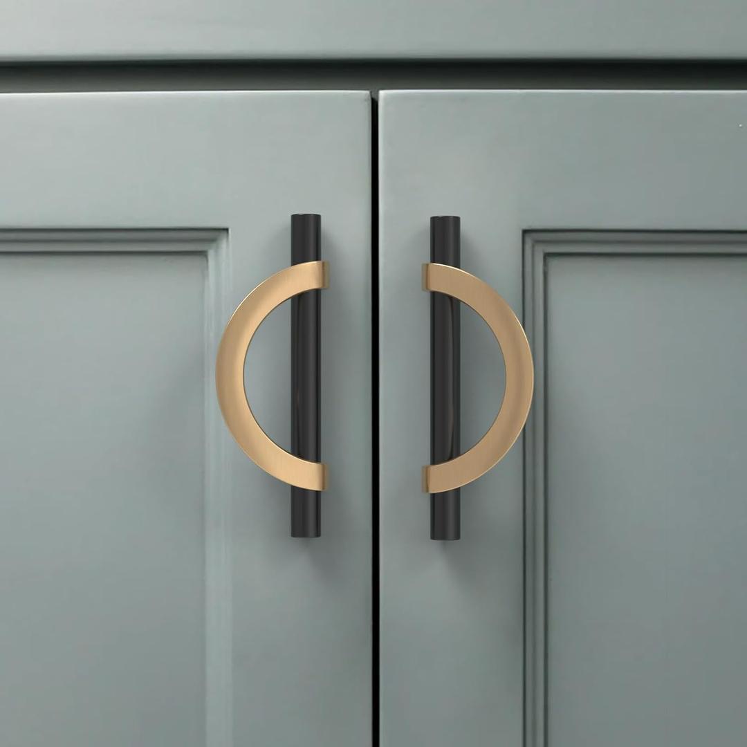 Amerdeco 6 Pack Champagne Bronze+Black Cabinet Pulls 3.75 Inch(96MM) Hole Centers Kitchen Cabinet Handles Hardware Kitchen Handles for Cabinets Cupboard Handles Drawer Pulls