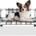 Elevated Raised Outdoor Dog Bed - Cooling Washable Dog Cot with Guardrail, Durable & Breathable Cotton Mesh Pet Hammock Beds with Stainless Steel Pipe Frame for Small Pets (20'' x 20'' x 12'')
