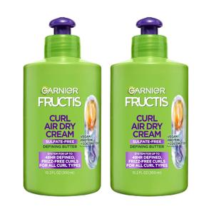 Garnier Fructis Curl Nourish Air Dry Cream Leave In Conditioner, Sulfate-Free Curl Defining Cream with Moisture and Frizz Control For All Curly Hair Types, 10.2 Fl Oz, Pack of 2