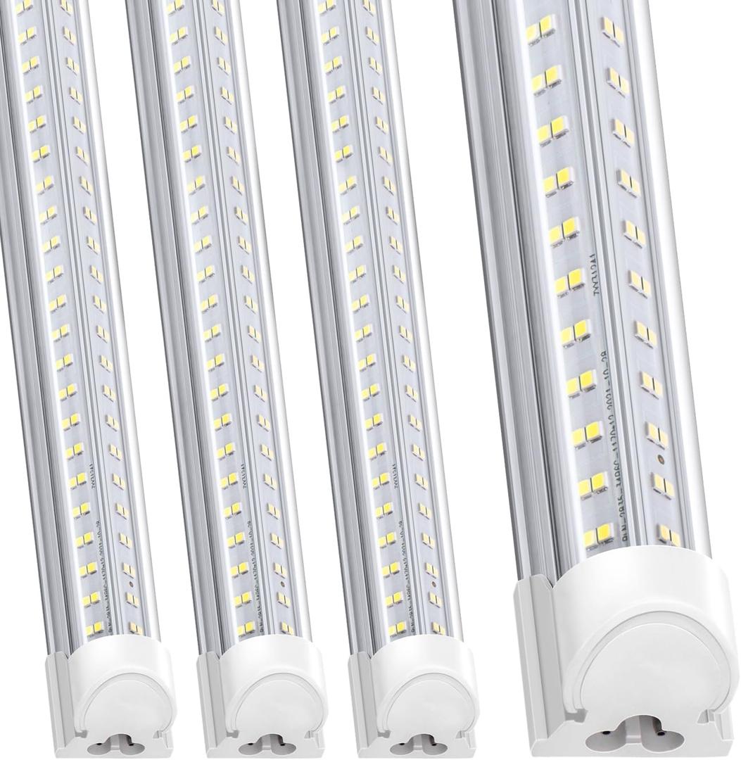 4FT LED Shop Lights, 4 Pack 50W 5800LM 6500K, Linkable V Shape Light Fixture, Super Bright for Workshop, Double Row Tube Lights