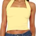 TiulZial Women Sexy Halter Neck Backless Tank Top Open Back Sleeveless Slim Fit Y2k Summer Tops (Yellow, S)