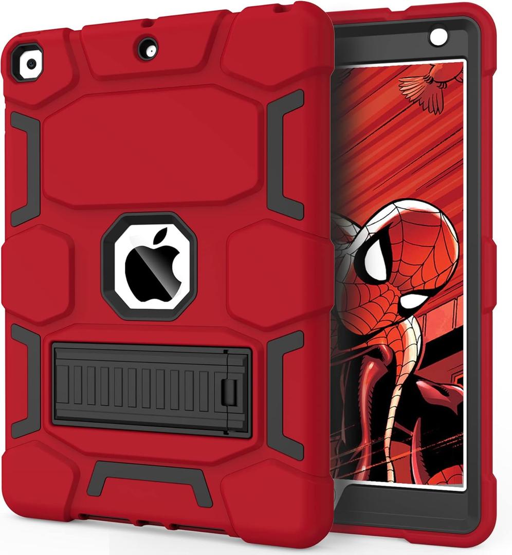 CCMAO for iPad 9th/8th/7th Generation 10.2 Inch Case 2021/2020/2019, with Kickstand, Heavy Duty Shockproof Hybrid Three Layer Protective Cover, Red+Black (05 Red+Black)
