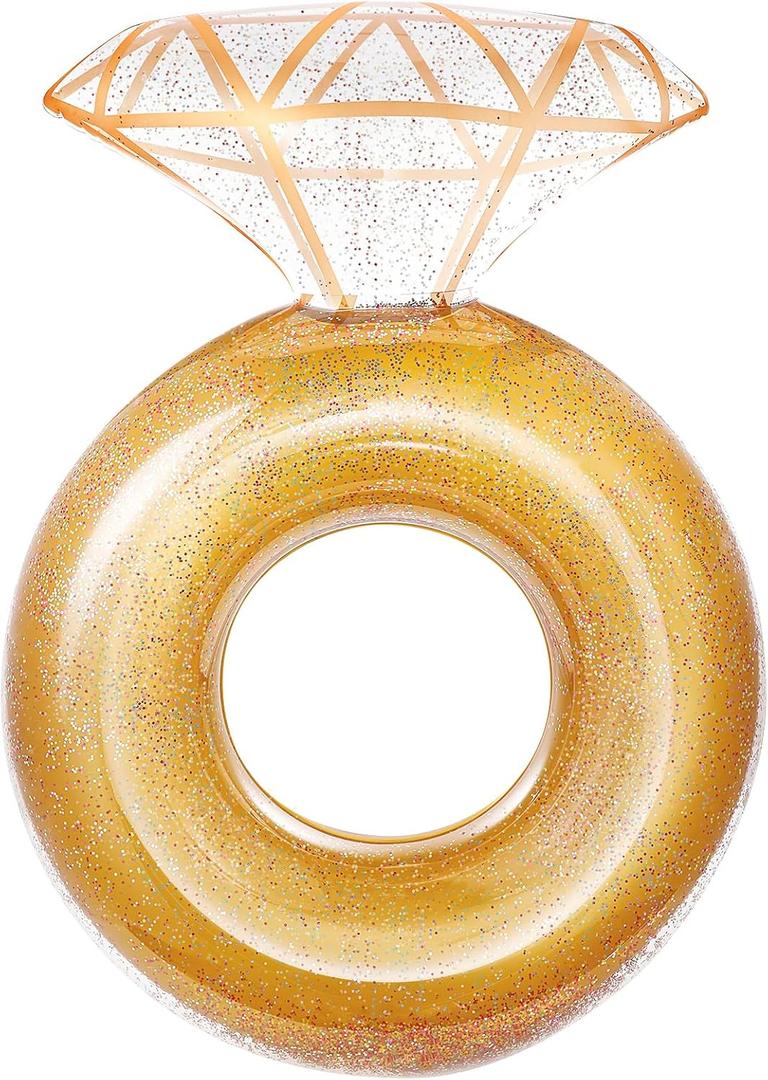 HeySplash Pool Floats, Inflatable Diamond Ring Pool Float, Large Engagement Ring Floatie for Bachelorette Party, Swim Tube River Lake Wedding Bride Stagette Decor Fun Toy Raft for Adults,Silver