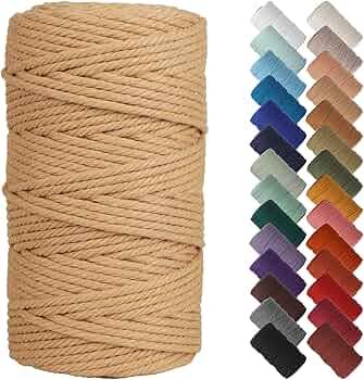 NOANTA Light Tan Macrame Cord 3mm x 109yards, Colored Macrame Rope, Cotton Rope Macrame Yarn, Colorful Cotton Craft Cord for Wall Hanging, Plant Hangers, Crafts, Knitting