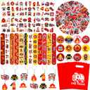 110 PCS Firetruck Party Favors, Fire Truck Temporary Tattoos Slap Bracelets Keychains Stickers Badges Goodie Bags for Fire Truck Birthday Party Decorations Supplies Gifts for Kids Classroom Rewards