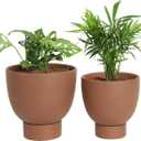 vensovo Dark Terracotta Self Watering Plant Pot - 2 PCS 6 Inch & 8 Inch Terra Cotta Plant Pot with Drainage Hole and Saucer, Small & Large Clay Flower Pot with Tray, Planter for Indoor Outdoor, 6.5 inches
