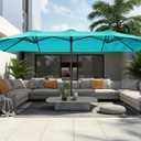 SUPERJARE 15FT Outdoor Umbrella for Patio, Double sided Pool Umbrellas with Fade Resistant Canopy, Large Table Umbrella for Deck, Market, Backyard - Light Blue(No Base)