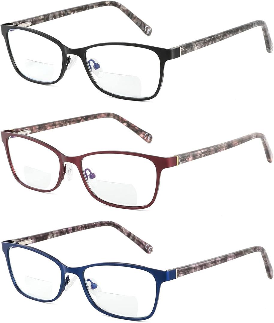 Small Bifocal Reading Glasses Women Blue Light Computer Reader Clear Top Cateye Ladies Designer Stylish Eyeglasses (Multicolor)