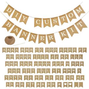 Custom Banner Kit, 97 Burlap Flags, White Printed Letters Numbers, 120ft Twine String & Needle, DIY Customizable Personalized Banner, Imitation Burlap Custom Banner Kit, 97 Burlap Flags, White Printed Letters Numbers, 120ft Twine String & Needle, DIY Customizable Personalized Banner, Imitation Burlap