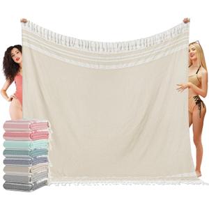 Oversized Turkish Beach Towel Blanket XXL Cotton Sandproof Towels Boho Woven Extra Large Big Sand Free Giant Throw Blankets Huge Quilt XL Picnic Camping Necessities Cloud For Adult Gifts Beige (Zzmtc Beige Cten)