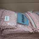 ACCUMTEK Striped Dusty Pink Bathroom Rug Mat Set 2 piece 24"x17"+48"x20" Ultra Soft, Non Slip Chenille Bath Rugs, Absorbent Plush Shaggy Bath Mats for Bathroom, Bedroom, Kitchen, Shower, Tub