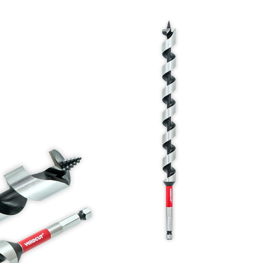 1-1/8"x 12" Auger Drill Bit for Wood, Hex Shank 3/8 Inch, Wood Boring Drill Bits, Ship Auger Long Drill Bit for Soft and Hard Wood, Plastic, Drywall Tree Stump and Composite Materials