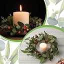 2 Pcs 4 Inch Mini Eucalyptus Wreaths for Candles, Spring Candle Rings with Olive Leaves Berries Candle Garland Pillar 3.94 Inch Small Wreath Decor for Centerpiece Cabinet Table