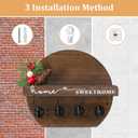 Key Holder for Wall, Key and Mail Holder Organizer - Key Holder Wall Mount with Bouquet Shelf and Key Hooks, Round Wooden Rustic Key Rack for Entryway and Home Decor (Brown)